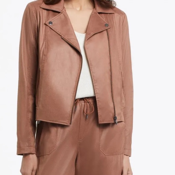 Sepia Brown Tribal Vegan Leather Set Biker Moto Jacket M Pull On Pants S - Picture 2 of 13